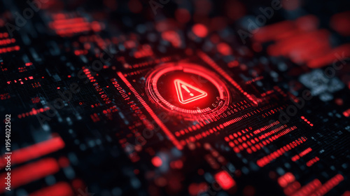 Cybersecurity digital system alert red warning danger technology glowing red cybersecurity digital system alert warning danger symbol dark circuit