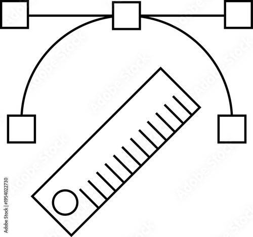 Vector icon of a ruler and a curved line with anchor points, representing design, measurement, and precision