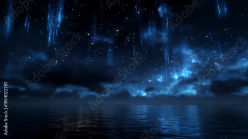 Night sky and water reflection with abstract light display