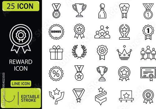 rewards and achievements Set editable line icons 