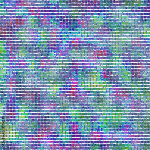 Generative Woven Textile Pattern - Colorful Interlocking Thread Grid with Nested Overgrowth Layers Blue Digital Fabric Weave Abstract Geometric Rectangle Mosaic Art for Wall Decor and Print Design