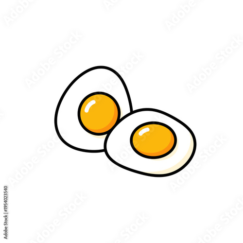 Two poached eggs on white background in minimalistic style  