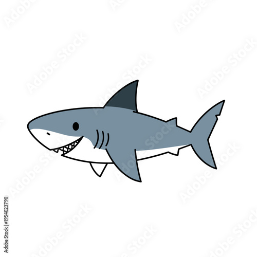Cartoon shark swimming with a smile on a white background  