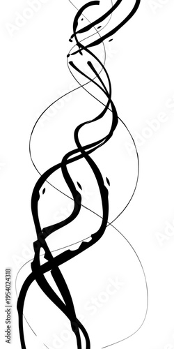 Abstract Black and White Flowing Curved Lines Vector Monochrome Fluid Line Background, Creative Abstract Linear Forms for Technology and Branding Design.