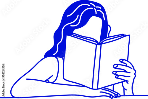 Woman engrossed in reading a book with her face hidden