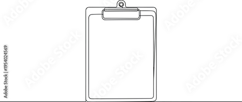A single continuous line drawing of an empty clipboard isolated on a clean white background area isolated on white background