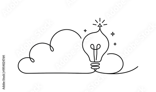 Clouds concept expressing imagination, creativity, and relaxed thinking in wellness, education, and creative industries, a clean cloud contour evolving into a subtle idea spark