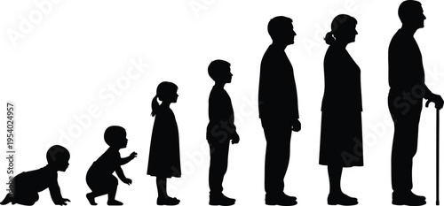 Human life stages silhouette from infant to elderly