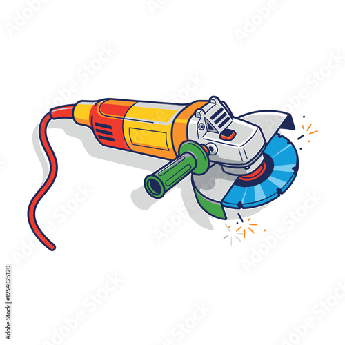 Professional Angle Grinder Tool Vector Illustration for Construction, Renovation, and Industrial Workshop Maintenance Work