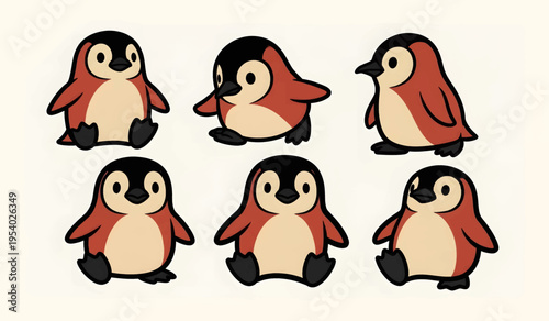 Collection of Cute cartoon penguins in various poses.