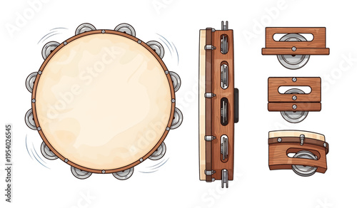 Collection of Tambourine musical instrument with jingles.