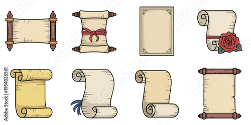 A collection of vintage parchment paper scrolls and antique documents for historical writing designs Vector