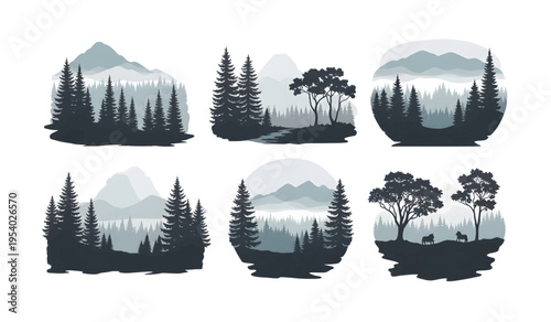 Collection of Silhouette trees in various formations.