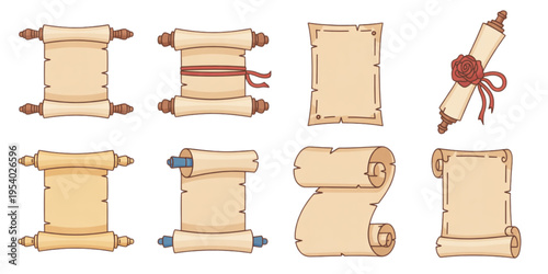 A collection of vintage parchment scrolls and antique paper sheets for creative writing projects Vector