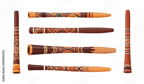 Collection of Handmade Australian didgeridoo musical instruments.