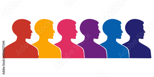 Diverse People Profile Silhouettes Set - Vibrant Multi-Colored Shapes for Inclusion Vector