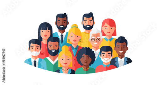 Diverse Group of Happy People Illustration: Multicultural Community, Teamwork & Social Network Avatars