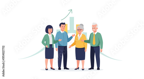 Diverse Business Team Collaboration: Professionals Discussing Growth Strategy with Data Analysis and Upward Trend