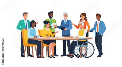 Diverse Business Professionals in Inclusive Team Meeting Collaborating on Strategy and Innovation