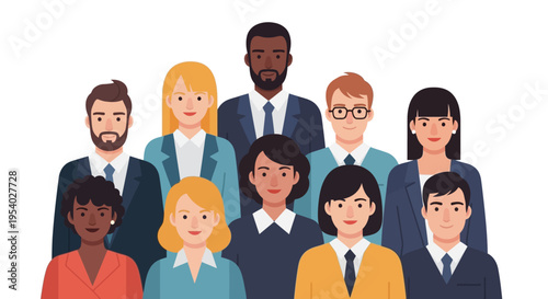 Diverse Business Professionals Group Illustration - Inclusive Multicultural Team Portrait