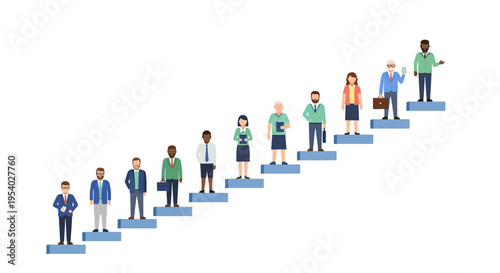 Diverse Business People Climbing Stairs: Career Progression, Corporate Growth & Professional Development