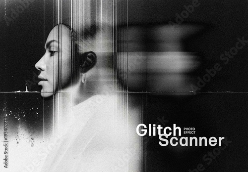 Glitch Scanner Photo Effect Mockup