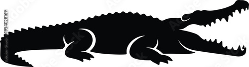 Vector silhouette aggressive alligator mouth open showing sharp teeth design