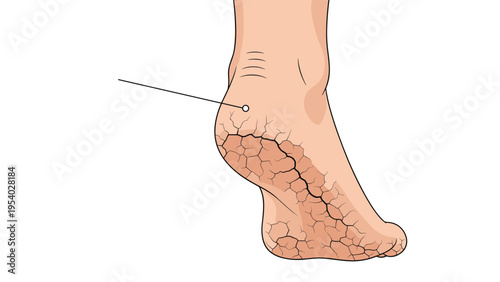 Close up view of human foot with severely dry and cracked skin on heel indicating dermatological condition needing medical treatment.