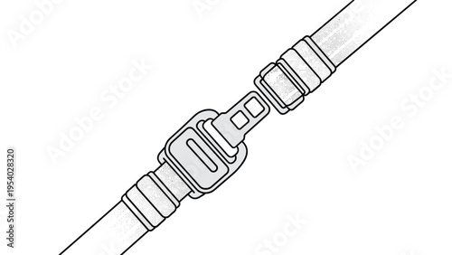 Detailed line drawing of car seatbelt buckle system being connected to ensure passenger safety and security during vehicle travel.