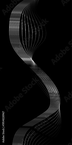 Monochrome Fluid Line Background, Abstract Black and White Flowing Curved Lines Vector, Modern Dynamic Swirl Shapes, Elegant Motion Design Elements.