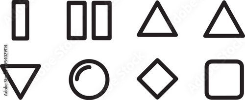 A collection of various geometric shapes and symbols in a simple black and white design. Vector
