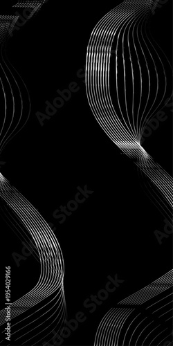 Monochrome Fluid Line Background, Abstract Black and White Flowing Curved Lines Vector, Modern Dynamic Swirl Shapes, Elegant Motion Design Elements.