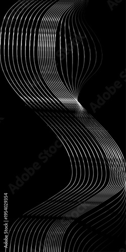 Monochrome Fluid Line Background, Abstract Black and White Flowing Curved Lines Vector, Modern Dynamic Swirl Shapes, Elegant Motion Design Elements.