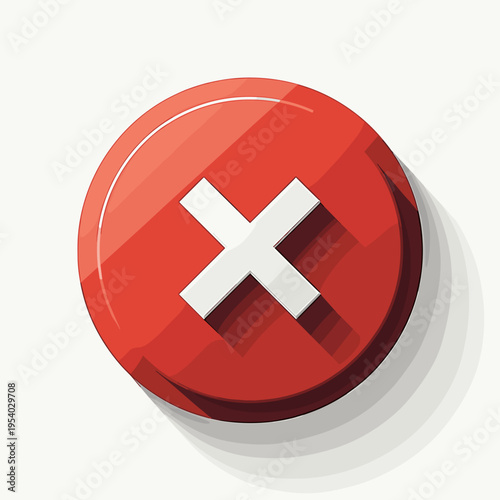 Red round button with white cross symbol, concept of cancellation or rejection. Useful for applications involving user interface design or digital interactions.