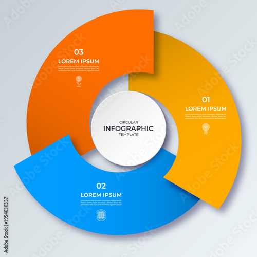 Vector infographic circle with three steps, parts. Cycle diagram with 3 options. Round chart that can be used for report, analytics, data visualization and presentation.
