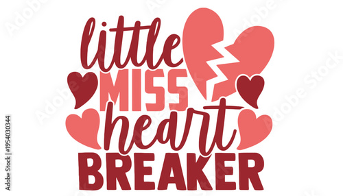 Heartbreaker typography with pink and red hearts on white background