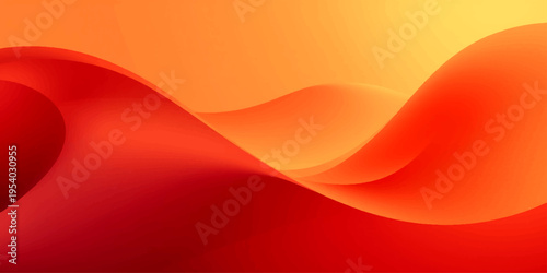 An abstract red background illustration with hearts features orange and yellow wave patterns, a fire gradient texture, and a sun light effect on a curved vector design backdrop