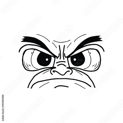 A black and white illustration of an angry face with furrowed eyebrows