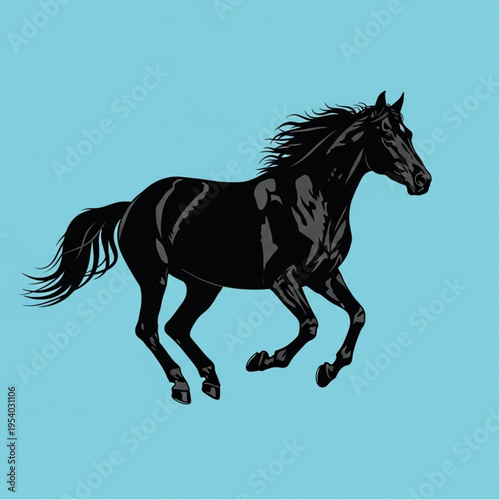 Black Horse Running Silhouette Illustration.
