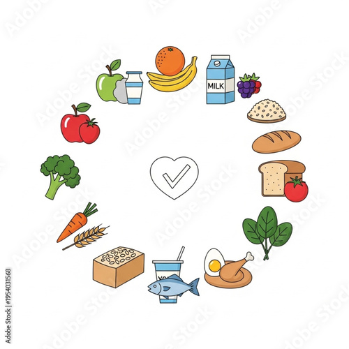 Assorted Healthy Food Items in Circle.