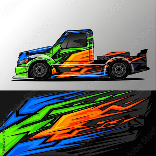 Colorful Truck with Abstract Graphic Design.