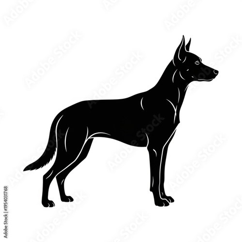 Black Silhouette of a Doberman Pinscher Dog.