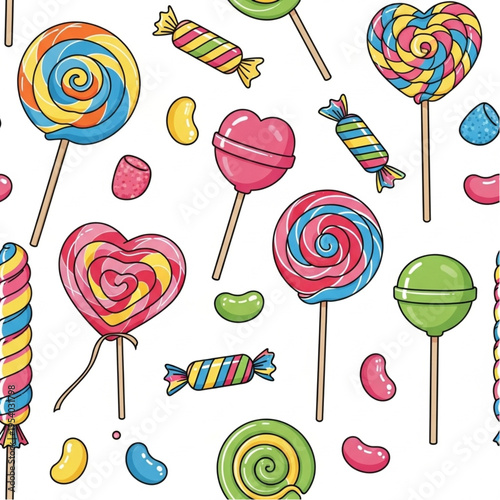 Colorful Lollipops and Candies on White.
