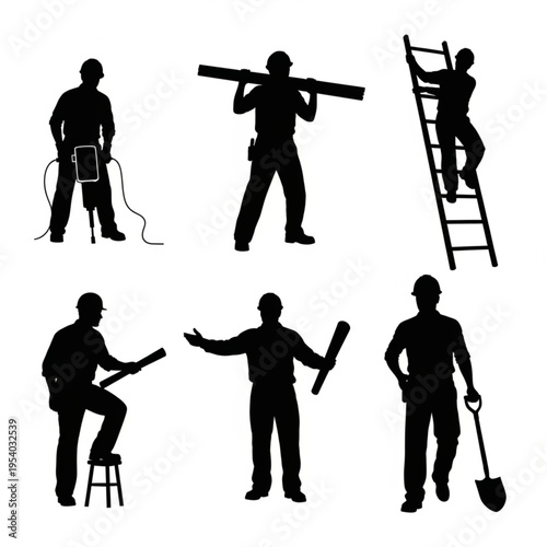 Collection of Workers Silhouettes Doing Tasks.