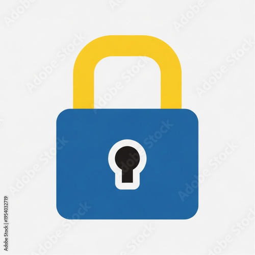 Blue Padlock with Yellow Shackle and Keyhole.