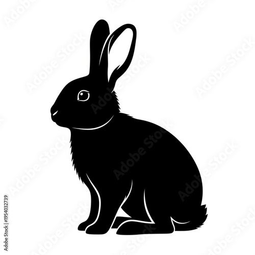 Black Rabbit Silhouette Sitting Profile View.