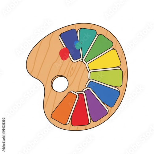 Artist Palette with Colored Paints and Thumb Hole.