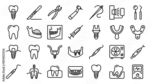 Dental Care and Oral Surgery Line Icons Set