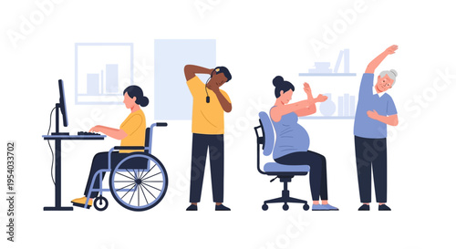 Inclusive Workplace Wellness: Ergonomic Stretches for Diverse Employees - Disabled, Pregnant, Elderly & Desk Workers Promoting Health