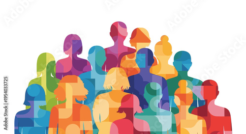 Diverse Community Crowd: Colorful Abstract Geometric Silhouettes Representing Inclusion and Unity